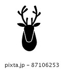 Deer head silhouette. Stylized drawing reindeer in simple scandi style. Black and white vector illustration 87106253