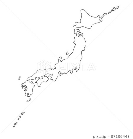 線だけのおしゃれな手書きの日本地図：シンプルで見やすい日本列島 - 黒