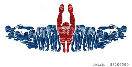 Group of People Swimming Together Swimmer Action Cartoon Sport Graphic Vector 87106599