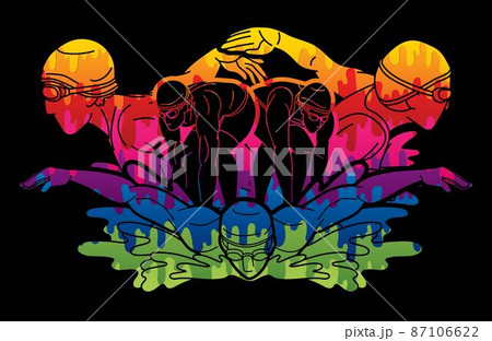 Group of People Swimming Together Swimmer Action Cartoon Sport Graphic Vector 87106622