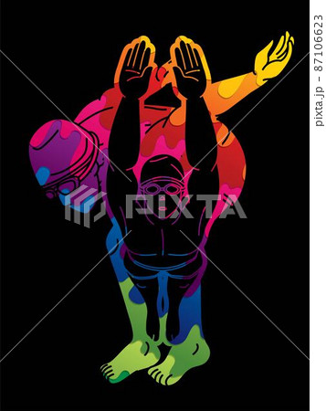 Group of People Swimming Together Swimmer Action Cartoon Sport Graphic Vector 87106623