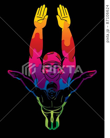Group of People Swimming Together Swimmer Action Cartoon Sport Graphic Vector 87106624