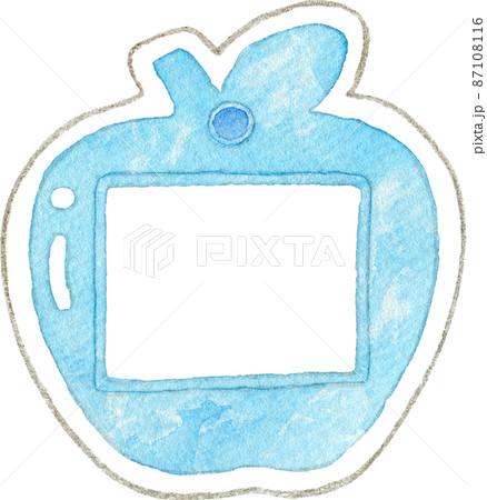 リンゴの形の名札のイラスト(水色) 87108116