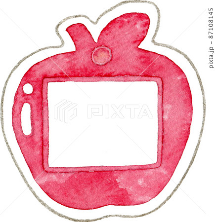リンゴの形の名札のイラスト 赤 のイラスト素材