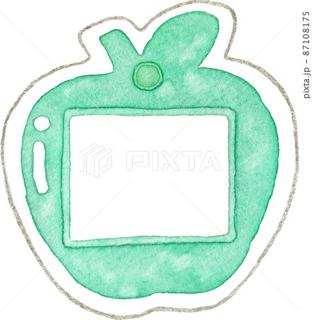 リンゴの形の名札のイラスト(ターコイズグリーン) 87108175