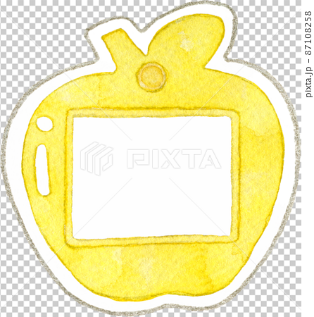 リンゴの形の名札のイラスト(黄色) 87108258
