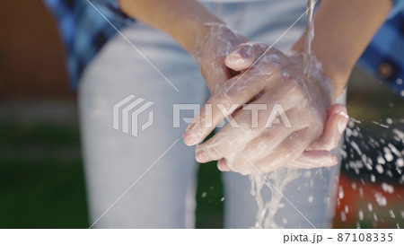 wash hands with soap close-up, foam the gel to remove dirt, cleanse the pores of the skin from viros microbes, healthcare, follow a healthy lifestyle, coronavirus, hand care with disinfectants wash hands with soap close-up, foam the gel to remove dirt, cleanse the pores of the skin from viros microbes, healthcare, follow a healthy lifestyle, coronavirus, hand care with disinfectants 87108335