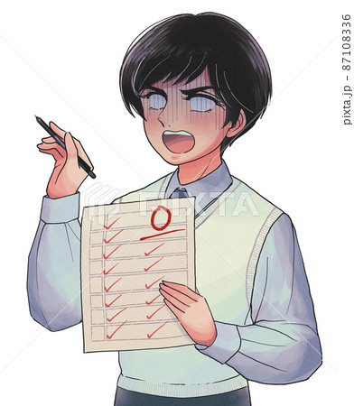 0点の答案を持って落ち込むレトロ漫画調の男子生徒 87108336
