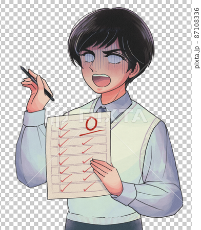 0点の答案を持って落ち込むレトロ漫画調の男子生徒 87108336