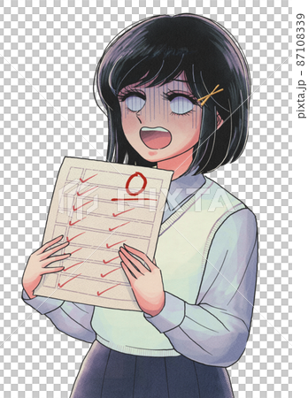 A retro cartoon-style girl student who is depressed with a 0-point answer 87108339