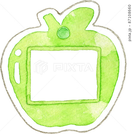 リンゴの形の名札のイラスト(黄緑) 87108660