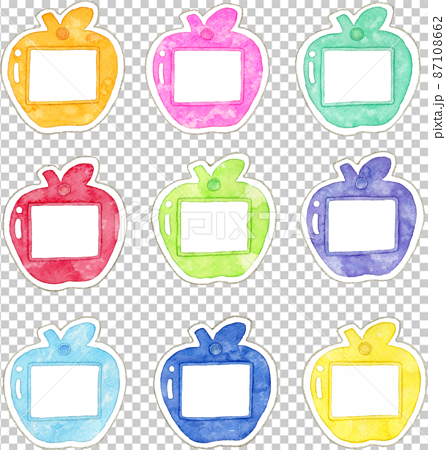 【セット素材】リンゴの形の名札のイラスト 87108662