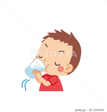 水を飲んでいる可愛い小さな男の子のイラスト 白背景 クリップアート 上半身のイラスト素材 水を飲んでいる可愛い小さな男の子のイラスト 白背景 クリップアート 上半身のイラスト素材