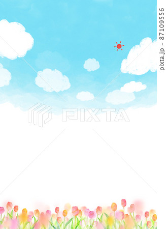 桜　チューリップ　背景素材　水彩イラスト 87109556