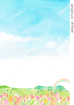 桜　チューリップ　背景素材　水彩イラスト 87109585