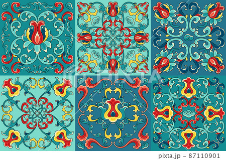 Chinese ceramic tile pattern. Oriental traditional floral ornament. Wall or floor texture. Chinese ceramic tile pattern. Oriental traditional floral ornament. Wall or floor texture. 87110901