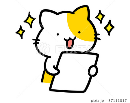 よくできたテストを眺めるかわいいねこの手書き風イラストのイラスト