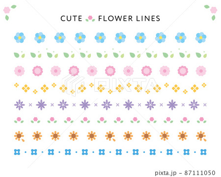 シンプルな花のラインセット 素材のイラスト素材