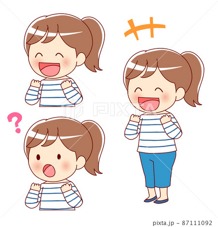 ポニーテールの女性がガッツポーズしているイラスト 87111092