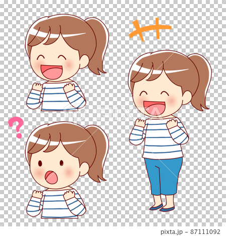 ポニーテールの女性がガッツポーズしているイラスト 87111092