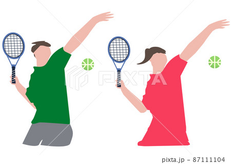 テニスをする男性と女性 イラスト 打つ ラケット テニスボール / テニス選手 テニスをする男性と女性 イラスト 打つ ラケット テニスボール / テニス選手 87111104