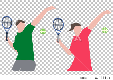 テニスをする男性と女性 イラスト 打つ ラケット テニスボール / テニス選手 テニスをする男性と女性 イラスト 打つ ラケット テニスボール / テニス選手 87111104