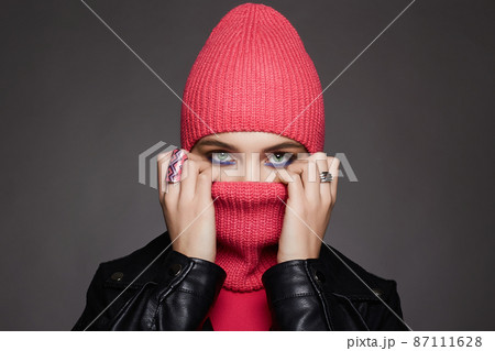 beautiful girl in balaclava and leather coat beautiful girl in balaclava and leather coat 87111628