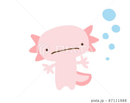 かわいい困った顔のウーパールーパーとあぶく／手描きイラスト素材 87111988