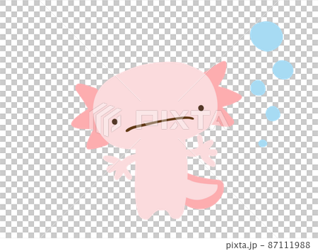 かわいい困った顔のウーパールーパーとあぶく／手描きイラスト素材 87111988