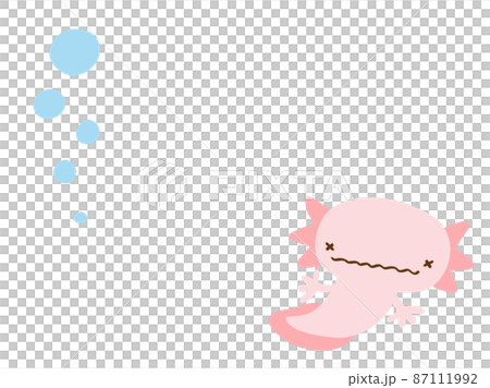 かわいい困った顔のウーパールーパーとあぶくのフレーム/手描きイラスト素材 かわいい困った顔のウーパールーパーとあぶくのフレーム/手描きイラスト素材 87111992