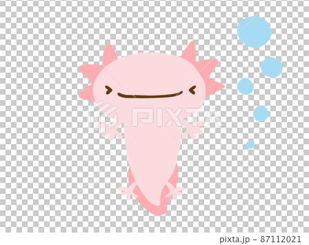 かわいい笑顔のウーパールーパーとあぶく/手描きイラスト素材 かわいい笑顔のウーパールーパーとあぶく/手描きイラスト素材 87112021