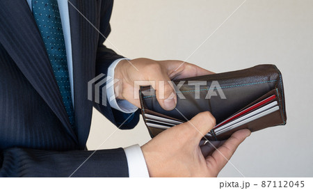 スーツ姿の男性|カラの財布・金欠イメージ スーツ姿の男性|カラの財布・金欠イメージ 87112045
