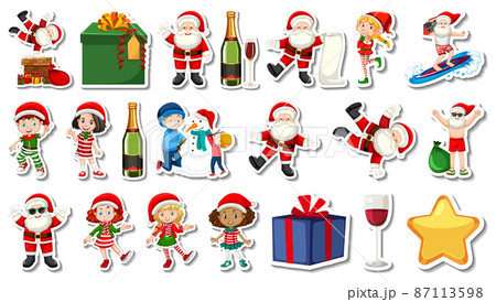 Set of Christmas objects and cartoon characters Set of Christmas objects and cartoon characters 87113598