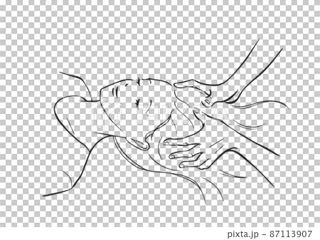 ドライヘッドスパを受ける女性の線画イメージイラスト 87113907