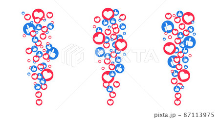 Likes hearts and thumbs flying up for stories and live streams. Like and thumbs icons for social media ui. Vector illlustration 87113975