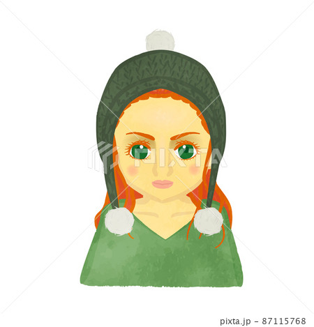 ニット帽子を被っているいるかわいい女の子02のイラスト素材