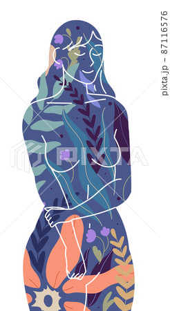 Silhouette of woman, soulful human beauty. Vector 87116576