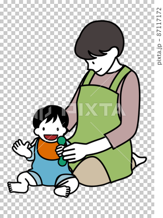 Illustration material: Aka-chan with a smile and a woman wearing an apron with a gentle face Illustration material: Aka-chan with a smile and a woman wearing an apron with a gentle face 87117172