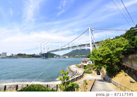 関門橋、門司港付近と下関付近と関門海峡の風景 関門橋、門司港付近と下関付近と関門海峡の風景 87117595