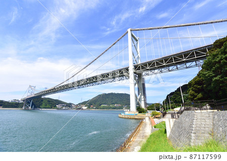 関門橋、門司港付近と下関付近と関門海峡の風景 関門橋、門司港付近と下関付近と関門海峡の風景 87117599