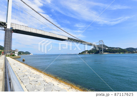 関門橋、門司港付近と下関付近と関門海峡の風景 関門橋、門司港付近と下関付近と関門海峡の風景 87117625