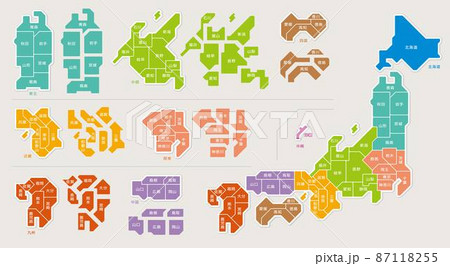 日本地図　色分け　都道府県　イラスト