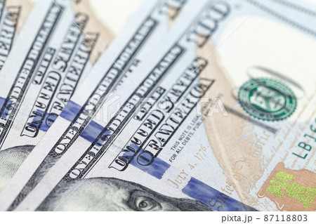 One Hundred Dollars notes close-up, USD 87118803