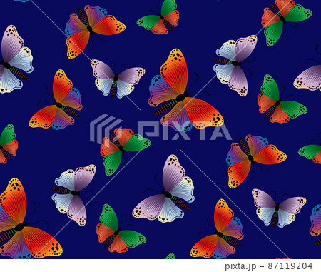 Seamless Pattern with colorful butterflies. Butterfly Suitable for curtains, wallpaper, fabrics, wrapping paper. Vector Design for Fashion, Poster and Card Prints, isolated on blue background 87119204