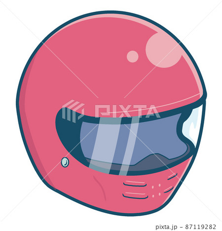 バイクのフルフェイスヘルメットのイラスト【赤色・横向き】 87119282
