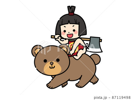 熊に乗っている金太郎のイラスト 端午の節句 こどもの日のイラスト素材