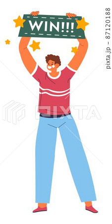 Man with sign win, gambling and playing games 87120188