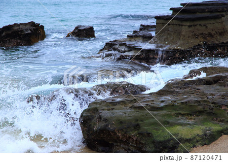 千葉の守谷海岸 岩礁に打ち寄せる波 千葉の守谷海岸 岩礁に打ち寄せる波 87120471