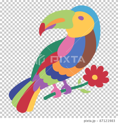 Illustration of Keel-billed Toucan_Image of Otomi embroidery_Mexico 87121983