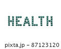 lettering with spirulina tablets the word health. Super food ingredient. top view 87123120